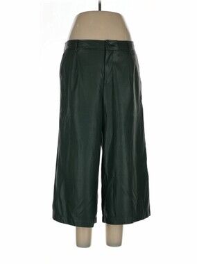 Anthropologie Dark Green Wide-Leg Faux Leather Culottes Size 12